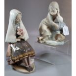 Lladro Spanish porcelain study of young girl with bouquet of roses, together with a Nao porcelain