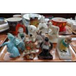 Tray of china figures to include: tennis player, continental figure of a girl with a camera, Crown