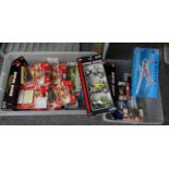 Two boxes of diecast model and other cars to include: Fresh Cherries, Motormax vehicles, Maisto