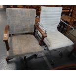 Early 20th century oak and later upholstered geometric desk/office swivel chair together with a