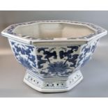 Modern Chinese style blue and white porcelain octagonal planter. 42cm diameter, 24cm high approx. (