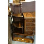 Victorian walnut bow front corner whatnot, together with a modern pine hanging coat or hat rack with