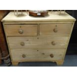 Victorian pine straight front chest of two short and two long drawers on bracket feet. 90 x 44 x