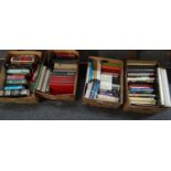 Four boxes of vintage hardback and softback books to include: various Bibles, Antique Guides,