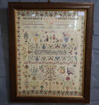 Mid 20th Century well worked tapestry sampler in 19th Century style, bearing initials C.J.B, dated