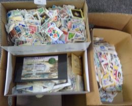 Box with all World selection of stamps in shoeboxes 1000's of stamps on & off paper, loose and in