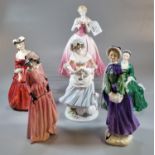 Four Royal Doulton bone china figurines to include: 'A Lady from Williamsburg', 'Maureen', '