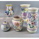 Collection of Poole pottery white ground floral items, mainly vases, together with a preserve jar