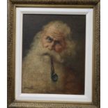 Continental school (20th Century), portrait of a bearded man, indistinctly signed, oils on canvas.