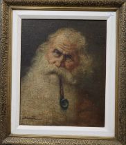 Continental school (20th Century), portrait of a bearded man, indistinctly signed, oils on canvas.