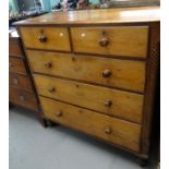 19th Century oak straight front chest of two short and three long drawers with spiral pilasters on