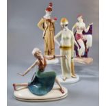 Collection of ceramic Art Deco style figurines to include: Atlas china 'Eastern Dancer' etc. (4) (