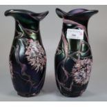 Pair of continental Art Nouveau organic design purple ground glass vases. 21cm high approx. (B.P.