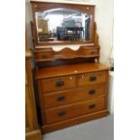 Edwardian mirror back dressing table/straight front chest of two short and two long drawers on a