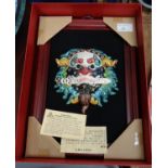 Taiwanese National Museum of History framed Koji pottery lion head wall mask, with COA and in