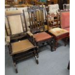 Early 20th Century American spring rocking armchair. Together with a Victorian high back hall