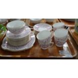 Tray of Minton English bone china bird and foliage design teaware comprising; teacups and saucers,