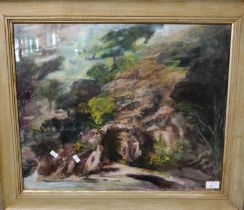 E.M Steptoe (20th Century), 'Cave Entrance', oils on board. 49 x 56cm approx. Framed and glazed. (