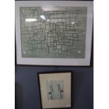 After Mondrian (20th Century), geometric study, print. 42 x 54cm approx. Together with Houdert,