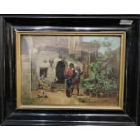 S Millorvy (Spanish or Italian School, 19th Century), figures in a courtyard, signed, oils on panel.