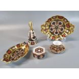 Collection of Royal Crown Derby Imari items to include: two handled tray of circular form, oval