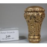 Victorian gilded metal walking stick or cane handle, the top marked 'David Bowen'. (B.P. 21% + VAT)