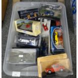 Box of assorted diecast model vehicles to include: Corgi, Solido, Vanguards Classics 1:43 scale,