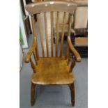 Late Victorian beech and elm splat back farmhouse armchair. (B.P. 21% + VAT)