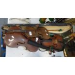 Cased student violin and bow, together with a 'Maidstone' violin body and an unmarked viola body. (