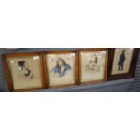 A group of three devotional portrait prints in maple frames with gilt slips. Together with a full
