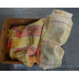 Box containing two vintage woollen check blankets or carthen, one with fringed edge. (2) (B.P. 21% +