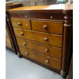 Victorian mahogany straight front chest of two short and three long drawers flanked by baluster