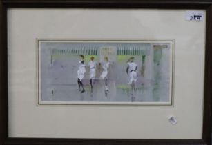Richard O'Connell (Welsh 20th Century), 'Dancers in Cenarth, Xmas 1995', signed and dated, acrylics.