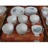 Tray of Aynsley English bone china forget-me-not design teaware to include; six place settings of