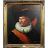 F Rowe (20th Century), portrait of a cavalier, signed, oils on canvas. 59 x 50cm approx. Framed. (