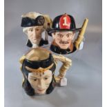 Three Royal Doulton Character jugs to include: 'The Fireman' D6697, The Star crossed lovers