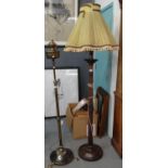 Victorian brass oil burner lamp now converted to a standard lamp on an Arts & Crafts style base