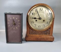 Early 20th century oak two train dome shaped mantle clock together with a contemporary slate
