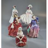 Five Royal Doulton bone china figurines to include: 'Sunday Best', 'Julia', 'Peggy', 'Blithe