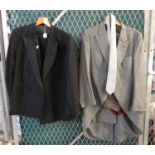 Two vintage men's evening suits; one a pure new wool black tuxedo with satin covered buttons with '