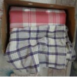 Box containing two vintage woollen check blankets or carthen; one is Melin Tregwynt, 183 x 244cm,