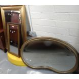 Gilt frame bevel plate kidney shaped mirror together with two modern mirrors. (3) (B.P. 21% + VAT)