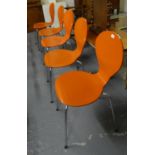 Set of of five modern bistro style orange stackable chairs on chrome legs. (5) (B.P. 21% + VAT)