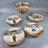 Collection of Royal Doulton Dickens Ware to include: pedestal bowl and a collection of five bowls