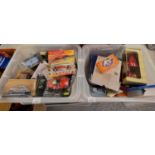 Two boxes of assorted diecast model vehicles to include: Classic Racing Car by Memorabilia, Norev,