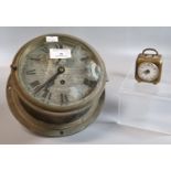 Early 20th century brass single train bulkhead ship's type clock together with small brass and