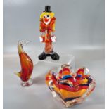 Lavorazione Arte Murano multi-coloured Art glass bowl, together with a Murano style clown and a
