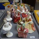 Tray of seven china figurines to include: Royal Doulton 'Ballet class' HN3731, 'Little Ballerina'