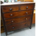 19th century mahogany bow front chest of two short and three long cock beaded drawers flanked by