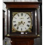 Early 19th century mahogany cased long case clock having eight day movement with painted face,